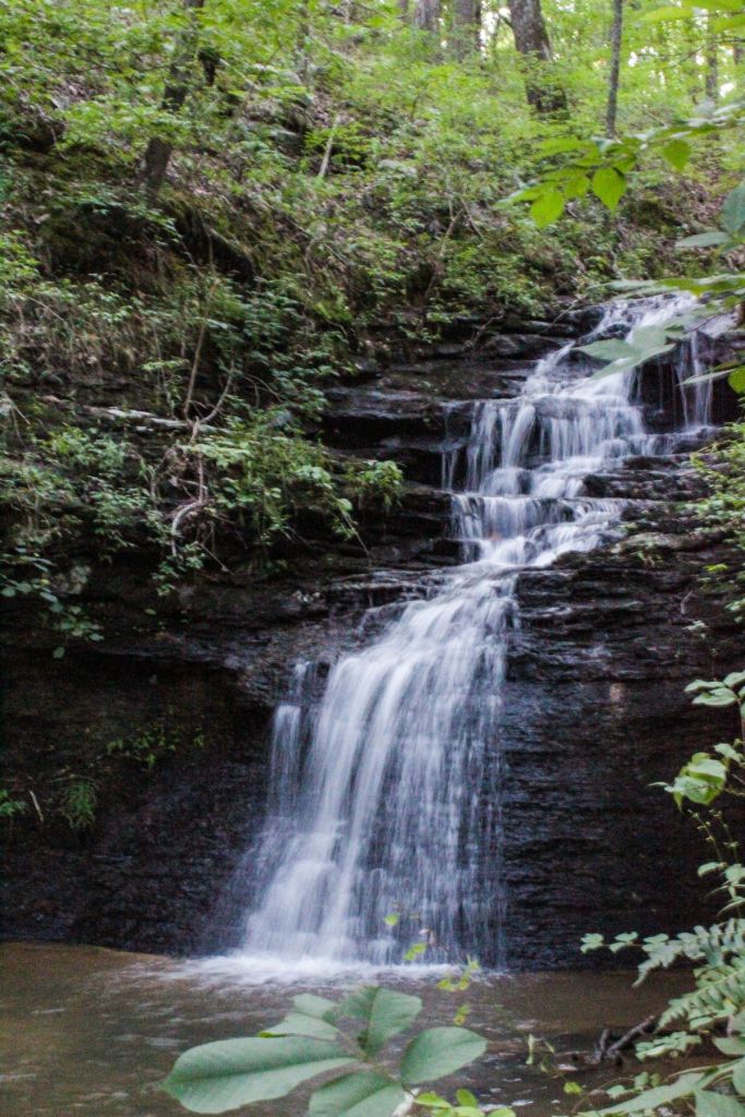 waterfall at green mountain on alum hollow trail