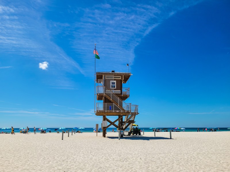 A lifeguard tower at Manatee Public Beach in Anna Maria Island. 