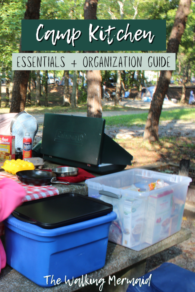 a camp kitchen essentials list with set up and organization tips