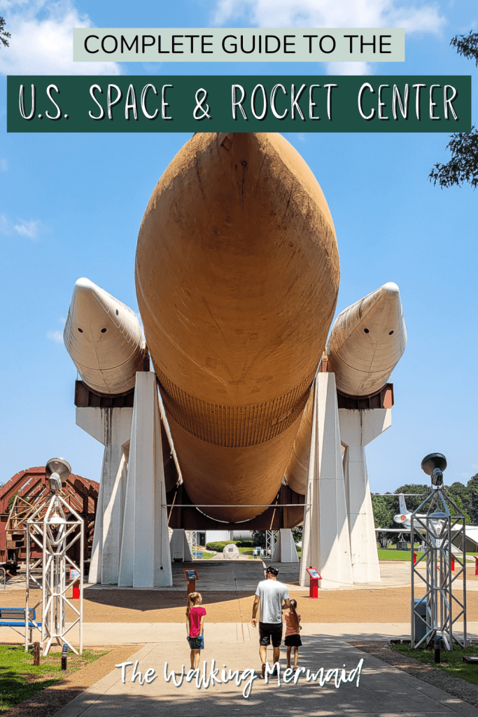 photo of the pathfinder shuttle and its jet fuels at the US Space and Rocket Center. Has overlay text. 