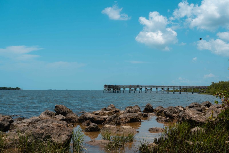 Fort Island Beach fishing pier at Crystal River, Florida. 