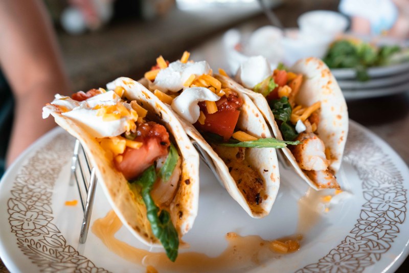 Delicious Fish Tacos from The Grill at Pepper Creek found inside the main entrance of Homosassa Springs State Park in Homosassa Springs, Florida. 