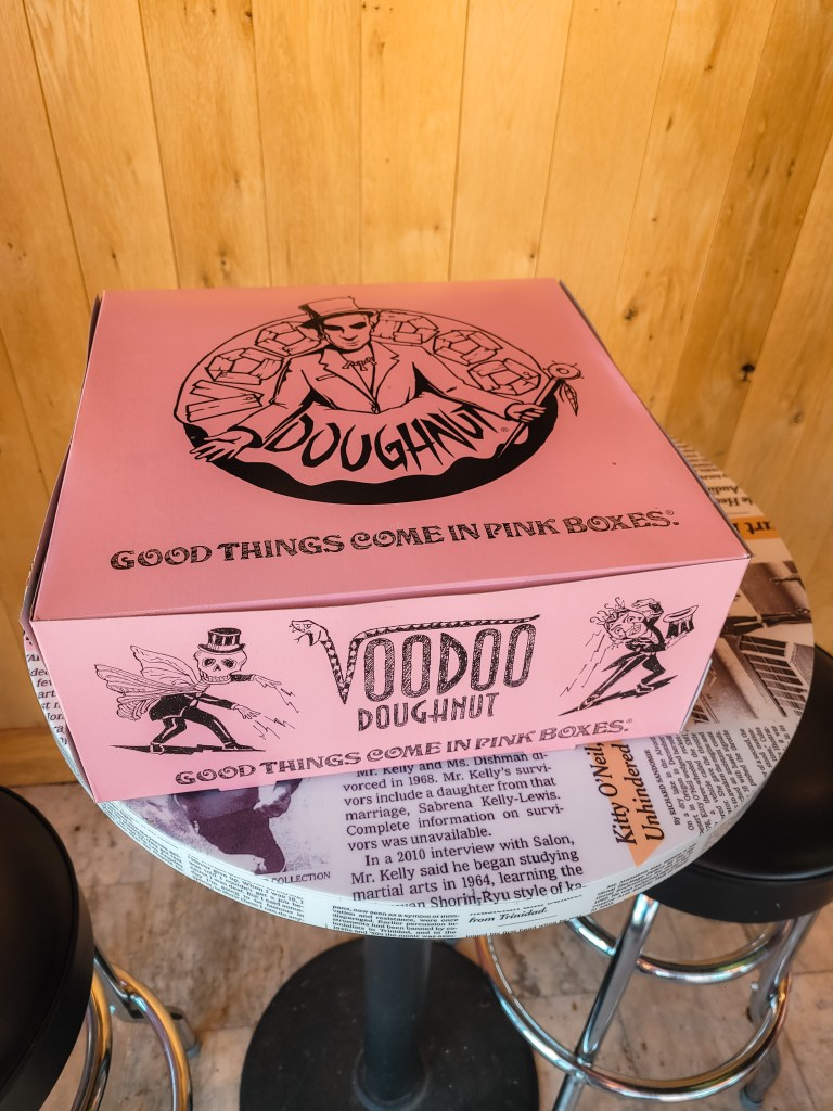 Delicious doughnuts from voodoo doughnuts in downtown Denver. Pink box. 