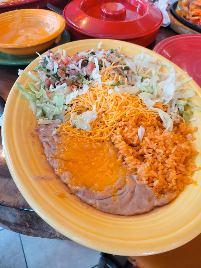 Fajitas at 3 Margaritas at the Pavilion outdoor mall in downtown Denver, Colorado. 