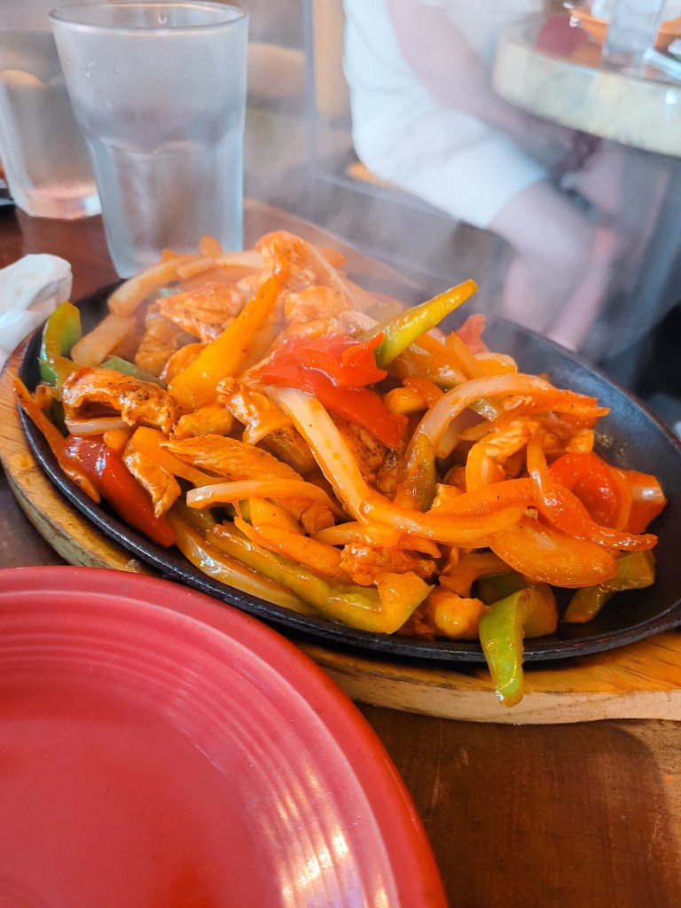 Fajitas at 3 Margaritas at the Pavilion outdoor mall in downtown Denver, Colorado. 