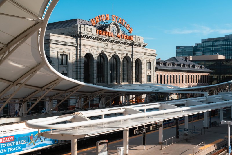 Union Station at Denver, Colorado. Ways of traveling around Denver and to the airport. 