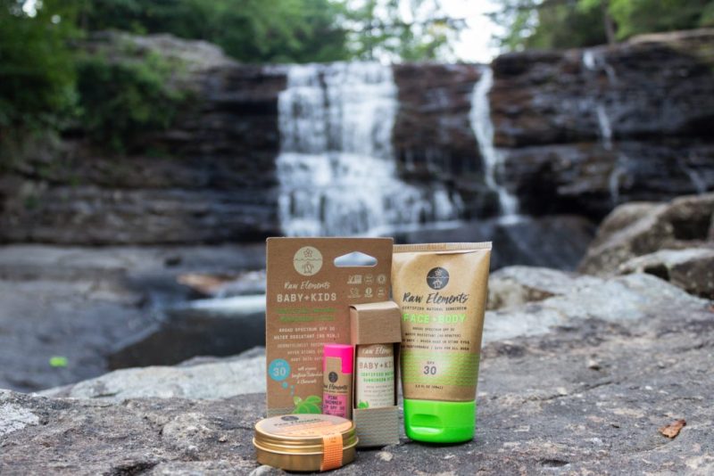 Photo of Raw Elements products such as sunscreen and lip balms. Posted on an article that talks about hygiene and how to take care of your skin when you're outdoors. 