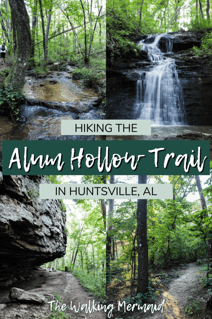 photo collage of allum hollow trail in huntsville alabama with overlay