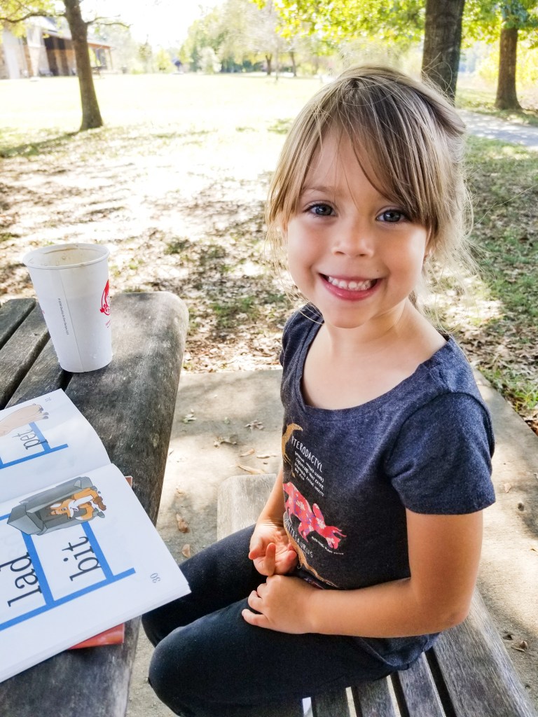 homeschooling abeka phonics and reading outdoors