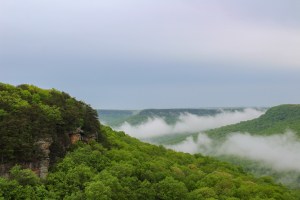 stone door overlook south cumberland state park mountian fog