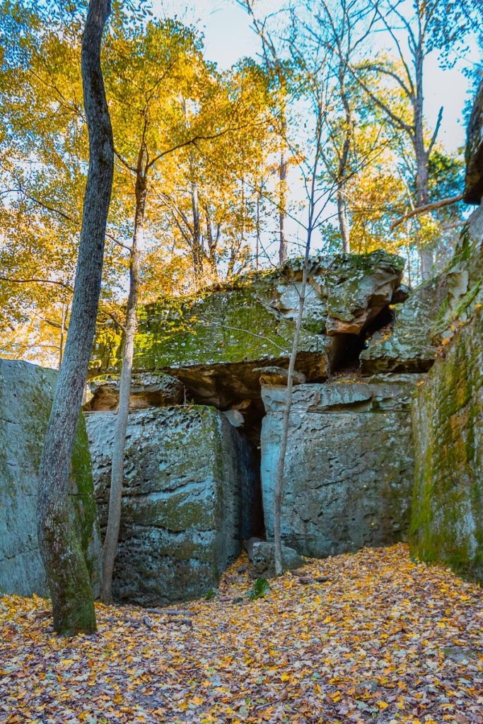 Unique hallway inside rock formations at Jackson Falls in Illinois