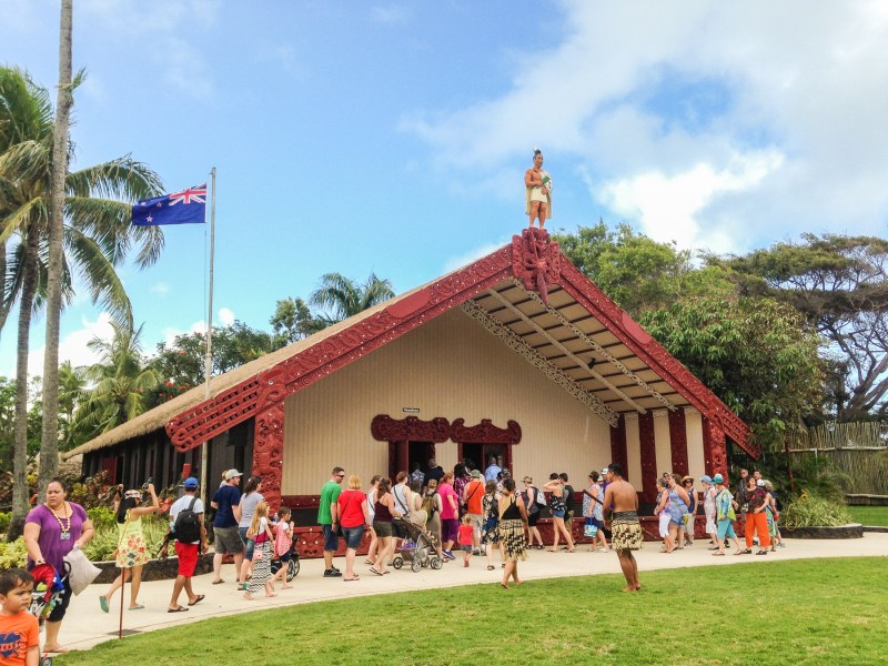 Village of Aotearoa, New Zealand. Temple at the Polynesian Cultural Center in Oahu, Hawaii. 