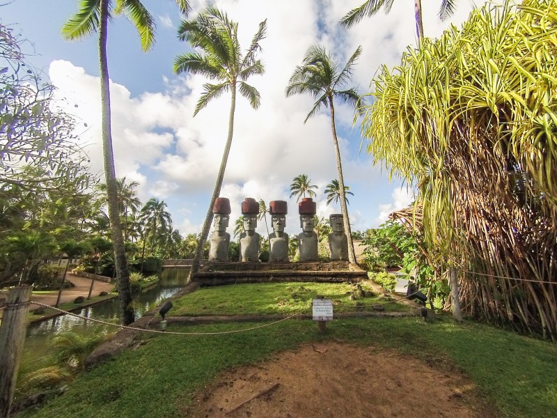 Statues at Polynesian Cultural Center in Oahu, Hawaii.