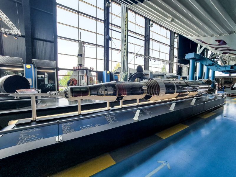 photo of a Saturn V rocket replica inside the museum the Space and Rocket Center