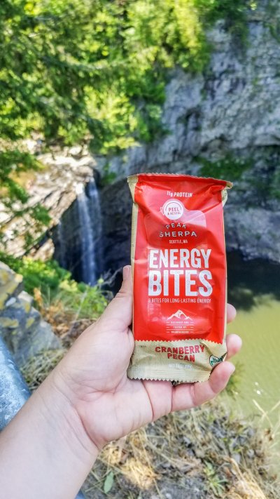 peak sherpa energy bites balls organic trail food snack waterfall holding over fall creek falls tennessee