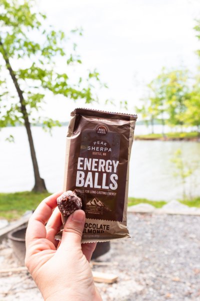 peak sherpa energy bites balls organic trail food snack camping outdoors by the lake